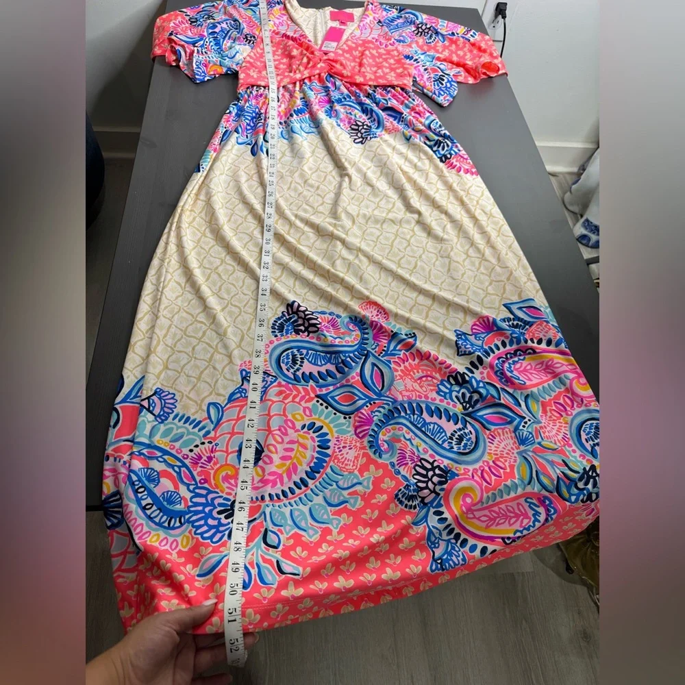 Lilly Pulitzer Coral Pink Blue Printed Maxi Dress - Picture 7 of 7